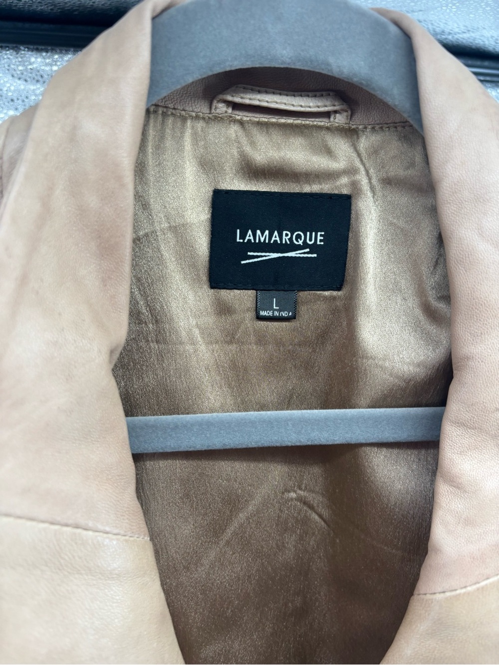 Lamarque Light Taupe Leather Asymmetrical Moto Jacket - Picture 7 of 7